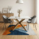 Geometric Mountain Peaks Area Rug in Orange Blue Gray