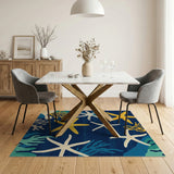 ODIKA Washable Nautical Starfish Area Rug - Low Pile Non-Slip Coastal Decor