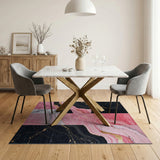 Black Pink Marble Gold Vein Abstract Rug