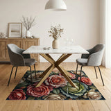 Vintage Peach Roses Cabbage Floral Area Rug