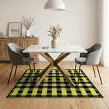 Yellow Black Checkered Distressed Vintage Area Rug