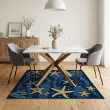 Starfish Ocean Waves Blue Area Rug