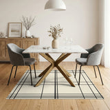 Beige Grid Washable Area Rug