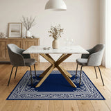 Blue and Teal Navy Blue Ornate Filigree Border Area Rug