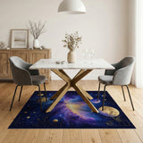 Cosmic Nebula Galaxy Area Rug with Gold Planets