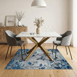Navy Blue Leaf Branches Distressed Area Rug