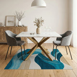 ODIKA Washable Abstract Blue Wave Area Rug - Low Pile, Non-Slip, Kid & Pet Friendly