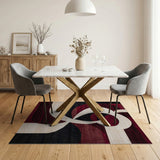 ODIKA Modern Abstract Washable Area Rug, Burgundy & Black Low Pile Non-Slip Carpet