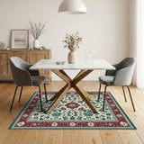 Red and Teal Floral Medallion Area Rug