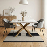 Beige Woven Area Rug with Bold Black Stripes