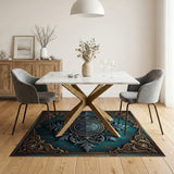 Ornate Teal Gold Baroque Area Rug