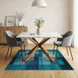 Teal Navy Geometric Patchwork Area Rug