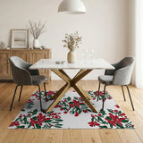 Festive Poinsettia Holly Floral Area Rug