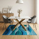 Blue Teal Wavy Layers Area Rug