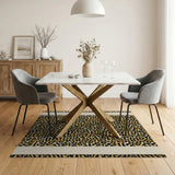 Golden Leopard Print Area Rug with Beige Borders
