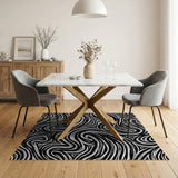 Black and White Black White Wavy Abstract Area Rug