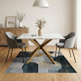 Blue and Teal Abstract Geometric Navy Blue Gold Area Rug