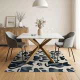 Black Cat Silhouette Paw Print Area Rug