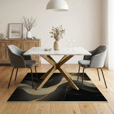 Gold and Silver Black Gold Fluid Wave Abstract Area Rug