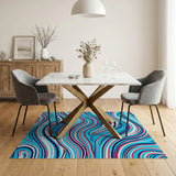 Blue and Teal Swirling Blue Teal Abstract Area Rug