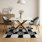 Black White Distressed Cross Grid Area Rug