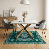 Emerald Green Snowflake Mandala Area Rug