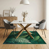 ODIKA Washable Emerald Green Tropical Leaf Rug - Low Pile Non-Slip Botanical Area Rug