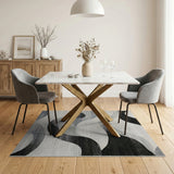 Black and White Abstract Wave Black White Area Rug