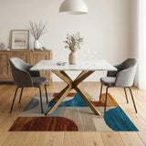 Terracotta Teal Geometric Abstract Area Rug