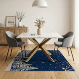 ODIKA Washable Navy Blue Winter Forest Pine Tree Area Rug - Low Pile Non-Slip Rug