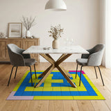 Vibrant Yellow Blue Geometric Area Rug