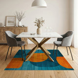 ODIKA Abstract Geometric Orange and Teal Washable Low Pile Area Rug