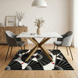 Black and White Fan Geometric Area Rug