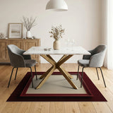 Maroon Border Beige Area Rug