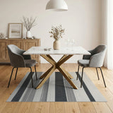 Textured Black White Striped Woven Area Rug