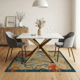 Whimsical Orange Octopus Teal Branch Area Rug