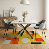 Bold Geometric Yellow Orange Navy Area Rug