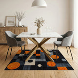 ODIKA Washable Modern Geometric Area Rug - Orange & Grey Abstract Low Pile Non-Slip
