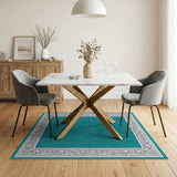 Ornate Teal Damask Floral Area Rug