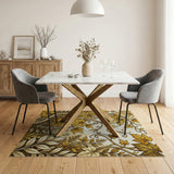 Golden Vine Leaf Floral Area Rug