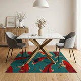 Vibrant Red Koi on Teal Area Rug