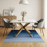 Blue and Teal Layered Blue Wave Geometric Area Rug
