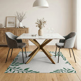 Green Eucalyptus Leaf Border Area Rug