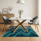 Blue and Teal Teal Grey Abstract Wave Area Rug