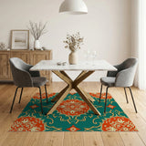 Teal Coral Medallion Persian Area Rug