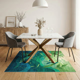 Blue and Teal Green Leaf Abstract Area Rug