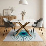 Teal Sunburst Radial Geometric Rug