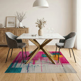 Vibrant Pink Teal Geometric Area Rug