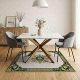 Ornate Green and Gold Medallion Area Rug