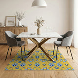 Sunny Yellow Blue Starflower Area Rug